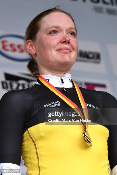 Podium / Ann-Sophie Duyck of Belgium and Cervelo-Bigla Pro Cycling Team Gold Medal / Celebration / during the 119th Belgian Road Championship 2018 a...