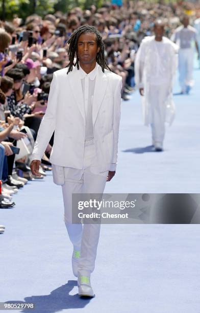 Model walks the runway during the Louis Vuitton Menswear Spring/Summer 2019 show as part of Paris Fashion Week on June 21, 2018 in Paris, France.