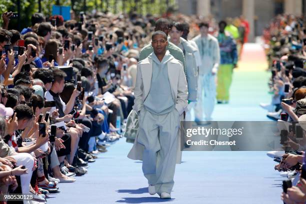 Model walks the runway during the Louis Vuitton Menswear Spring/Summer 2019 show as part of Paris Fashion Week on June 21, 2018 in Paris, France.