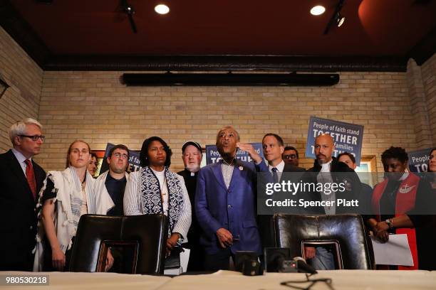 The Rev. Al Sharpton joins other members of an interfaith delegation of 40 religious leaders as they hold a news conference before visiting the U.S....