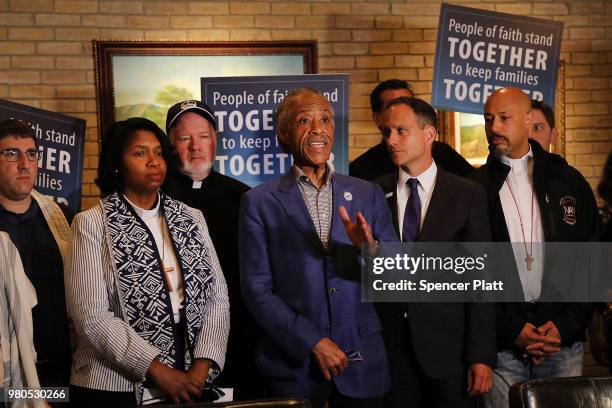 The Rev. Al Sharpton joins other members of an interfaith delegation of 40 religious leaders as they hold a news conference before visiting the U.S....