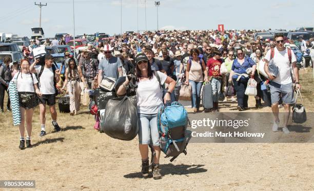 Festival crowd queuing at Seaclose Park on June 21, 2018 in Newport, Isle of Wight.