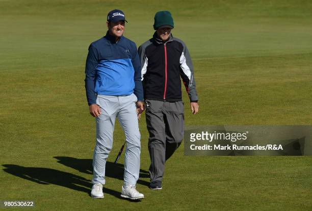 Mitch Waite of Filton reacts after his victory over Timo Vahlenkamp of Germany at the first play off hole during the fourth day of The Amateur...