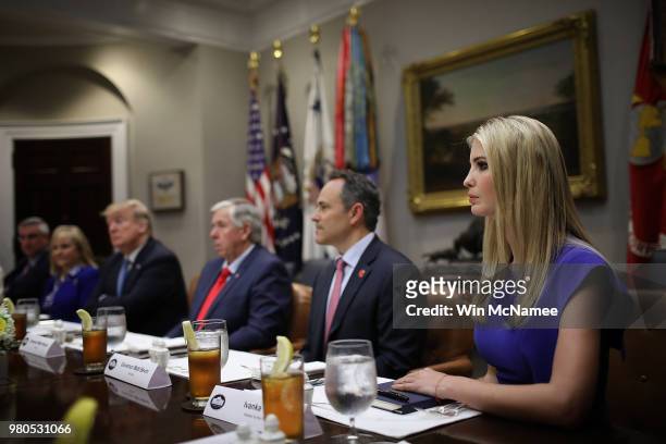 Ivanka Trump listens as U.S. President Donald Trump meets with U.S. Governors during a working lunch at the White House June 21, 2018 in Washington,...