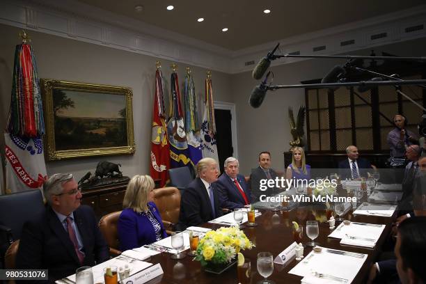 President Donald Trump speaks during a working lunch with U.S. Governors at the White House June 21, 2018 in Washington, DC. Trump spoke primarily...