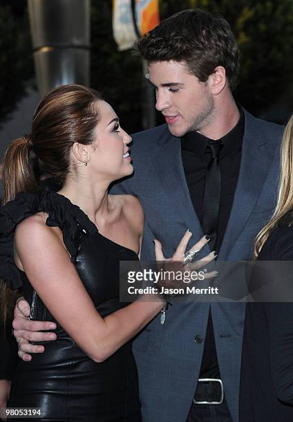 Actor Liam Hemsworth and actress/singer Miley Cyrus arrive at the "The Last Song" Los Angeles premiere held at ArcLight Hollywood on March 25, 2010...