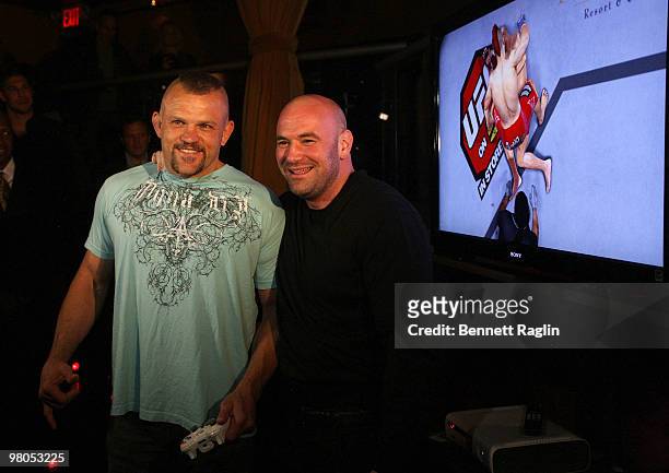 Chuck Liddell and Dana White, President of the UFC attend the New York premiere of "UFC Undisputed 2010" at M2 Ultra Lounge on March 25, 2010 in New...