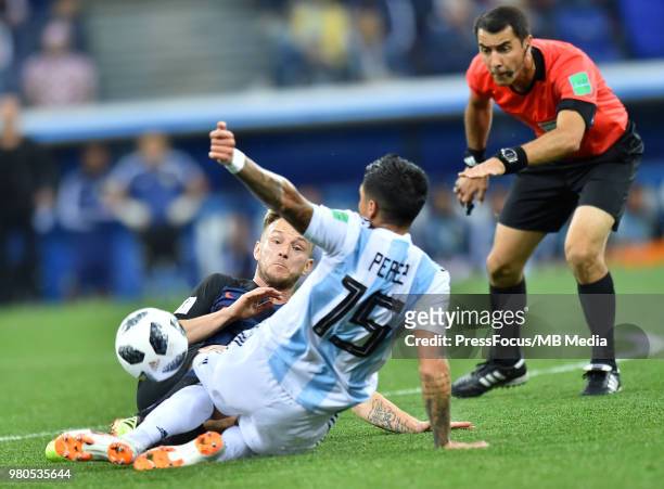 Ivan Rakitic of Croatia competes with Manuel Lanzini of Argentina during the 2018 FIFA World Cup Russia group D match between Argentina and Croatia...