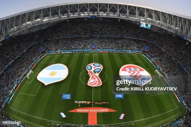 General view shows the stadium before the Russia 2018 World Cup Group D football match between Argentina and Croatia at the Nizhny Novgorod Stadium...