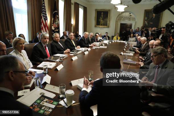 President Donald Trump, center top, listens during a Cabinet meeting at the White House in Washington, D.C., U.S., on Thursday, June 21, 2018....