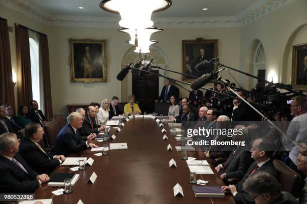 President Donald Trump, center left, speaks during a Cabinet meeting at the White House in Washington, D.C., U.S., on Thursday, June 21, 2018....