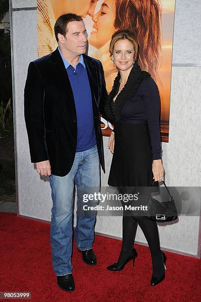 Actor John Travolta and Kelly Preston arrive at the "The Last Song" Los Angeles premiere held at ArcLight Hollywood on March 25, 2010 in Hollywood,...