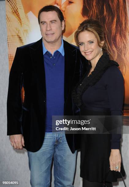 Actor John Travolta and Kelly Preston arrive at the "The Last Song" Los Angeles premiere held at ArcLight Hollywood on March 25, 2010 in Hollywood,...