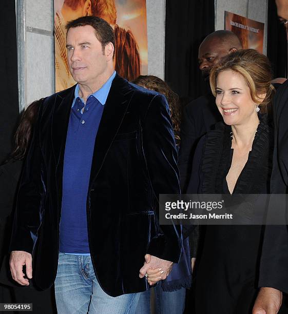 Actor John Travolta and Kelly Preston arrive at the "The Last Song" Los Angeles premiere held at ArcLight Hollywood on March 25, 2010 in Hollywood,...