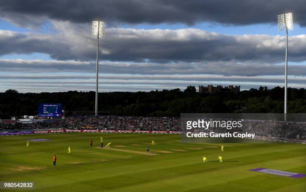 General view of play during the 4th Royal London One Day International between England and Australia at Emirates Durham ICG on June 21, 2018 in...