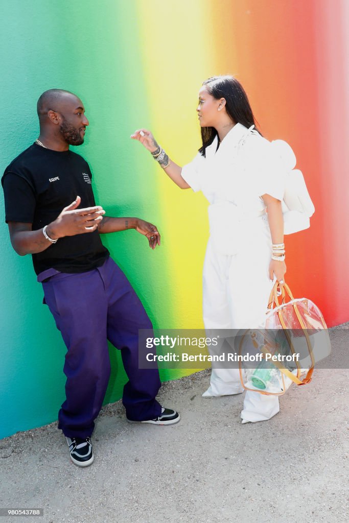 Stylist Virgil Abloh and singer Rihanna pose after the Louis