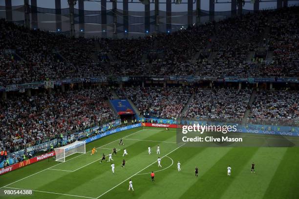 General view of the action during the 2018 FIFA World Cup Russia group D match between Argentina and Croatia at Nizhny Novgorod Stadium on June 21,...