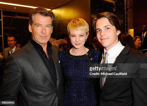 Actors Pierce Brosnan, Carey Mulligan and Johnny Simmons attend "The Greatest" Los Angeles Premiere After Party at Linwood Dunn Theater at the...