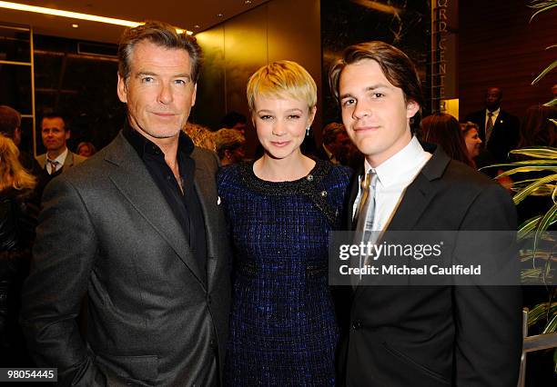 Actors Pierce Brosnan, Carey Mulligan and Johnny Simmons attend "The Greatest" Los Angeles Premiere After Party at Linwood Dunn Theater at the...
