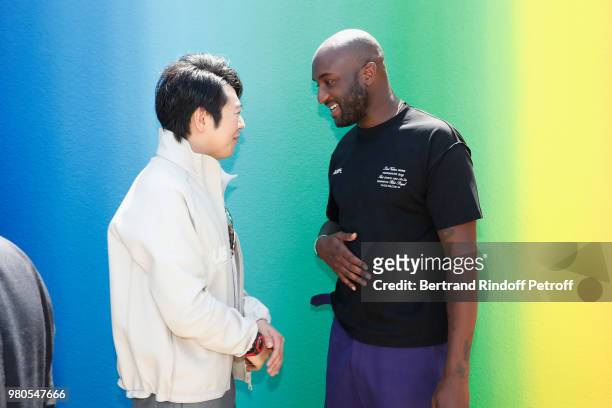Pianist Lang Lang and Stylist Virgil Abloh pose after the Louis Vuitton Menswear Spring/Summer 2019 show as part of Paris Fashion Week on June 21,...