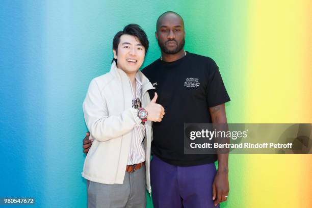 Pianist Lang Lang and Stylist Virgil Abloh pose after the Louis Vuitton Menswear Spring/Summer 2019 show as part of Paris Fashion Week on June 21,...