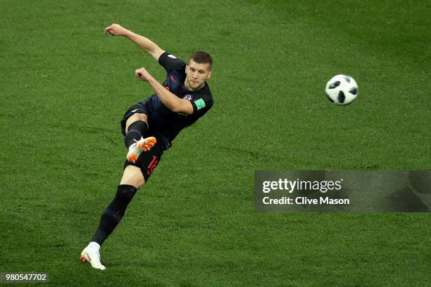 Ante Rebic of Croatia scores his team's first goal during the 2018 FIFA World Cup Russia group D match between Argentina and Croatia at Nizhny...