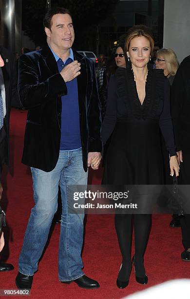 Actor John Travolta and Kelly Preston arrive at the "The Last Song" Los Angeles premiere held at ArcLight Hollywood on March 25, 2010 in Hollywood,...