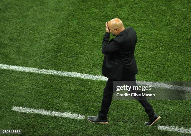 Jorge Sampaoli, Head coach of of Argentina reacts during the 2018 FIFA World Cup Russia group D match between Argentina and Croatia at Nizhny...