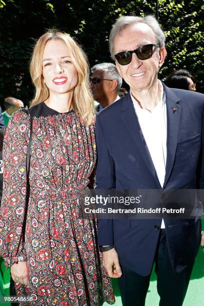 Louis Vuitton's executive vice president Delphine Arnault and Owner of LVMH Luxury Group Bernard Arnault attend the Louis Vuitton Menswear...