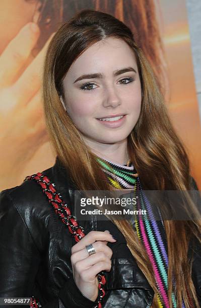Actress Lily Collins arrives at the "The Last Song" Los Angeles premiere held at ArcLight Hollywood on March 25, 2010 in Hollywood, California.