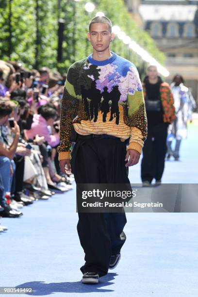 Model walks the runway during the Louis Vuitton Menswear Spring/Summer 2019 show as part of Paris Fashion Week on June 21, 2018 in Paris, France.