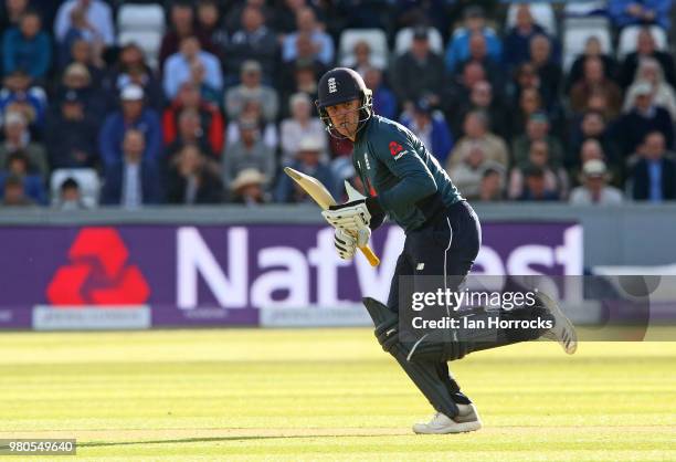 Jason Roy of England during the 4th Royal London ODI at Emirates Durham ICG on June 21, 2018 in Chester-le-Street, England.