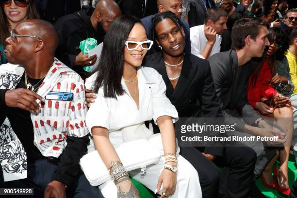 Singer Rihanna and rapper ASAP Rocky attend the Louis Vuitton Menswear Spring/Summer 2019 show as part of Paris Fashion Week on June 21, 2018 in...