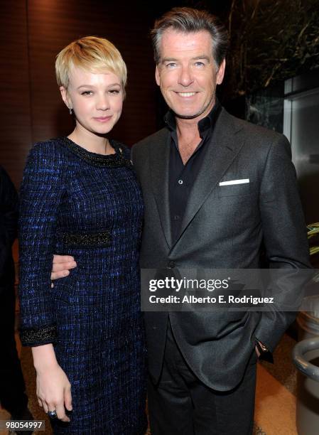 Actress Carey Mulligan and actor Pierce Brosnan pose at the after party for the premiere of The Creative Coalition's 'The Greatest' held at the...