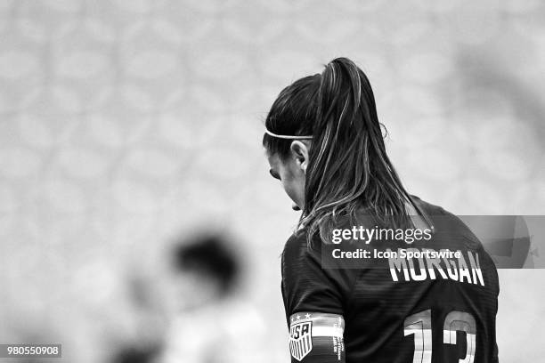 United States forward Alex Morgan looks on during an international friendly soccer match between the USA and China Women's National Teams on June 12...