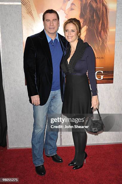 Actor John Travolta and actress Kelly Preston arrive to "The Last Song" Los Angeles Premiere at ArcLight Hollywood on March 25, 2010 in Hollywood,...