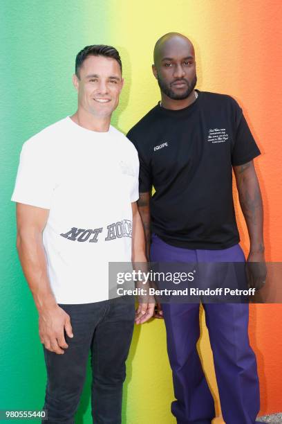 Dan Carter and Stylist Virgil Abloh pose after the Louis Vuitton Menswear Spring/Summer 2019 show as part of Paris Fashion Week on June 21, 2018 in...