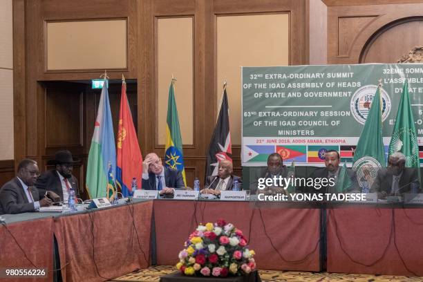 South Sudan's President Salva Kiir , African Union Commission Chairman Moussa Faki , Ethiopia's Prime Minister Abiy Ahmed and Kenya's President Uhuru...