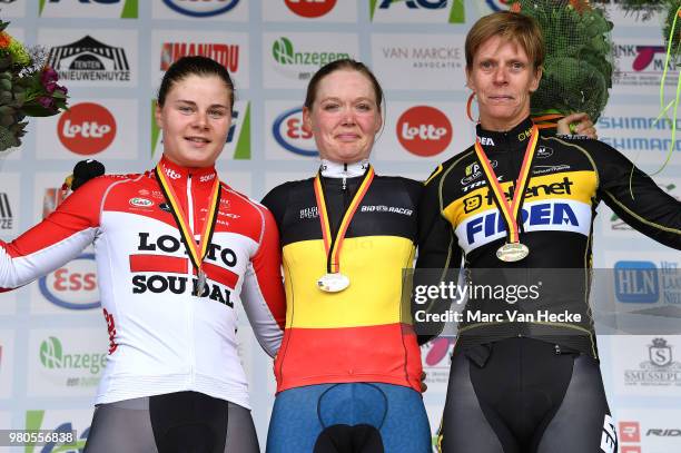 Podium / Lotte Kopecky of Belgium and Team Lotto Soudal Ladies Silver Medal / Ann-Sophie Duyck of Belgium and Cervelo-Bigla Pro Cycling Team Gold...