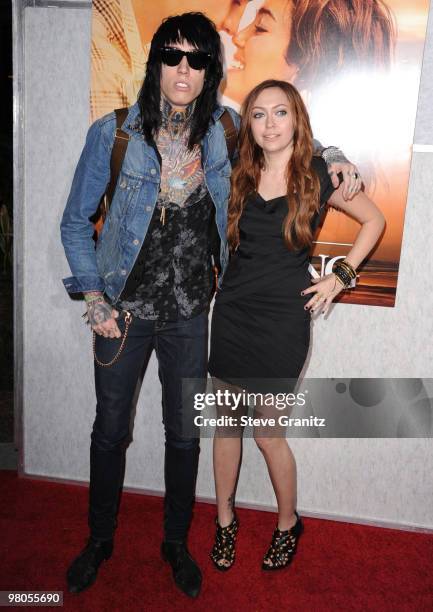 Trace Cyrus and Brandi Cyrus attends the "The Last Song" Los Angeles Premiere at ArcLight Hollywood on March 25, 2010 in Hollywood, California.