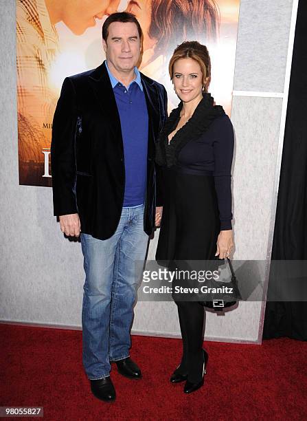 John Travolta and Kelly Preston attends the "The Last Song" Los Angeles Premiere at ArcLight Hollywood on March 25, 2010 in Hollywood, California.