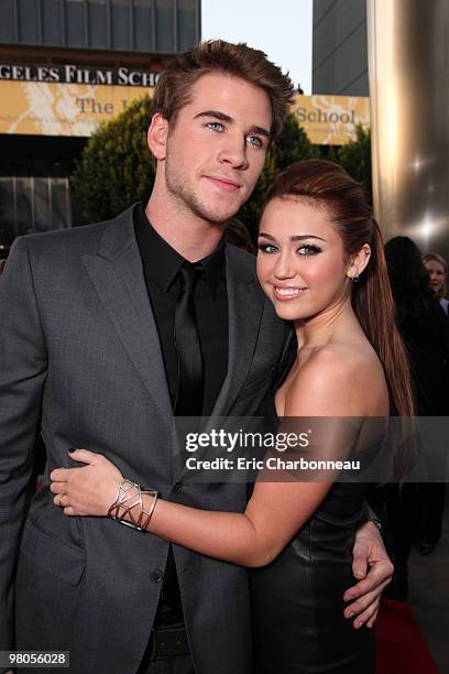 Liam Hemsworth and Miley Cyrus at the World Premiere of Touchstone Pictures "The Last Song" on March 25, 2010 at ArcLight Hollywood Cinema in...