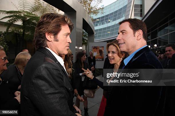 Billy Ray Cyrus and John Travolta at the World Premiere of Touchstone Pictures "The Last Song" on March 25, 2010 at ArcLight Hollywood Cinema in...