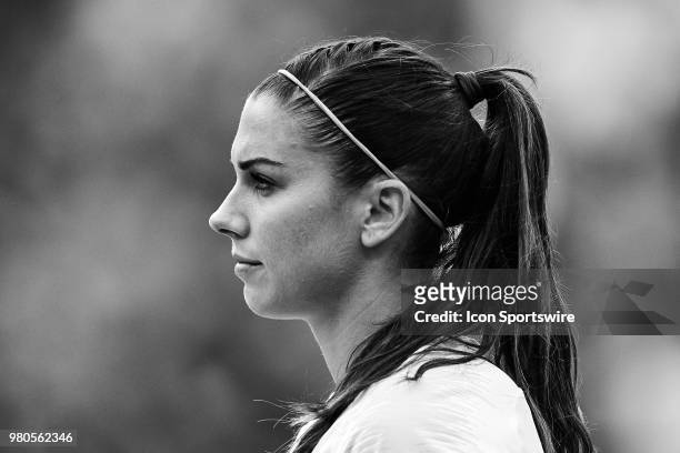 United States forward Alex Morgan looks on during an international friendly soccer match between the USA and China Women's National Teams on June 12...