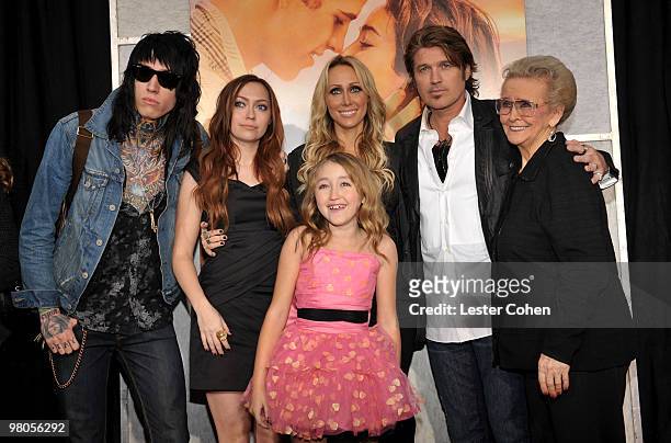 Trace Cyrus, Brandi Cyrus, Noah Cyrus, Tish Cyrus, Billy Ray Cyrus and grandmother Loretta Finley arrive at the "The Last Song" Los Angeles premiere...