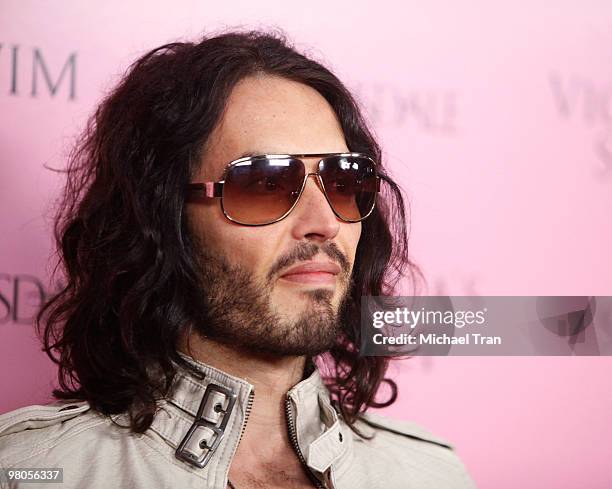 Russell Brand arrives to Victoria's Secret celebrates the 15th Anniversary of the Swim catalogue party held at Trousdale on March 25, 2010 in West...