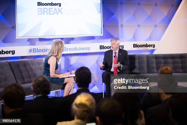 Timothy Sloan, president and chief executive officer of Wells Fargo & Co., speaks during the Bloomberg Breakaway CEO Summit in New York, U.S., on...