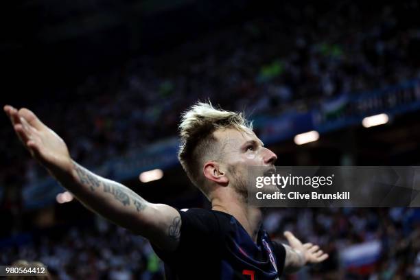 Ivan Rakitic of Croatia celebrates after scoring his team's third goal during the 2018 FIFA World Cup Russia group D match between Argentina and...