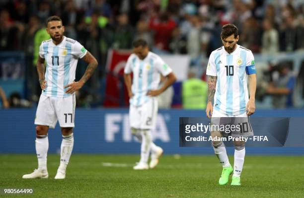 Lionel Messi of Argentina looks dejected during the 2018 FIFA World Cup Russia group D match between Argentina and Croatia at Nizhny Novgorod Stadium...