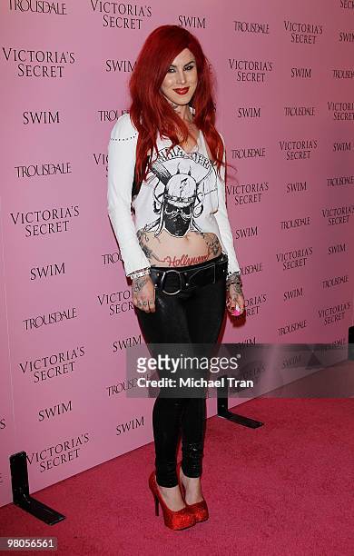 Kat Von D arrives to Victoria's Secret celebrates the 15th Anniversary of the Swim catalogue party held at Trousdale on March 25, 2010 in West...